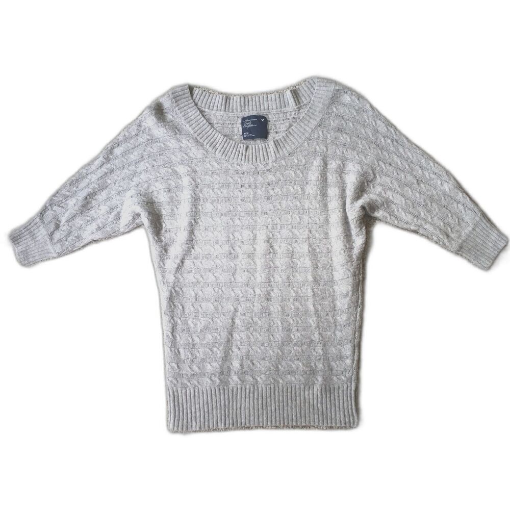 American Eagle Outfitters Cableknit Sweater SIze M Gray Wool Dolman Lightweight